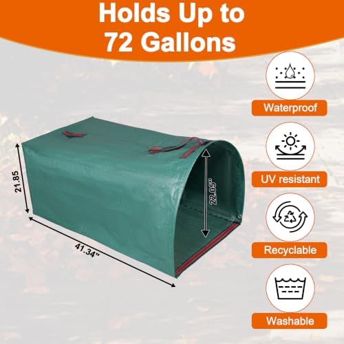 KENDO 72 Gal Leaf Bag w/Gloves,2 PCS Dustpan-Style Collapsible Yard Waste Bag, Lawn & Leaf Bag 1Pack,Heavy-Duty Leaf Pickup Tool for Leaves, Grass Clippings, Debris, Lawn Trash,Yard & camping Cleanup
