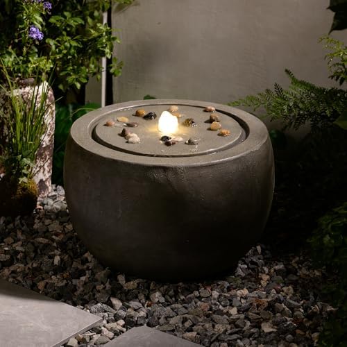 Medium Round Bubbler Waterfall Fountain with LED Lights, Gray