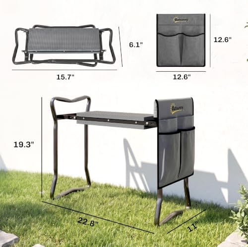 Outsunny Garden Kneeler and Seat with Tool Pouch, Gray