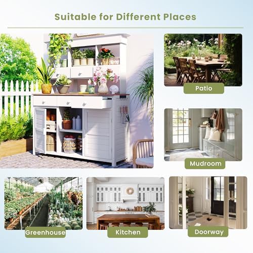 66 Inch Garden Potting Bench with 6 Drawers, White