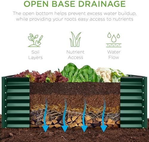Best Choice Products 4x2x2ft Outdoor Metal Raised Garden Bed, Deep Root Planter Box for Vegetables, Flowers, Herbs, and Succulents w/ 119 Gallon Capacity - Dark Green