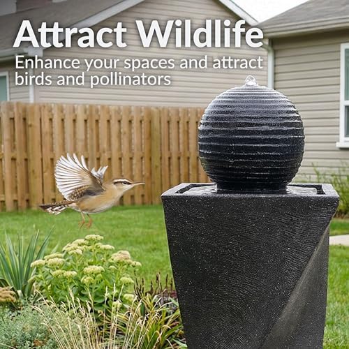 Sunnydaze 32" Solar Water Fountain with LEDs & 4 hrs Battery Backup, Black