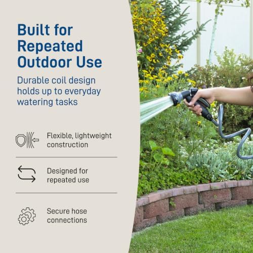 Orbit Coil Garden Hose, 25 ft, with 8-Pattern Nozzle, Gray - 26382