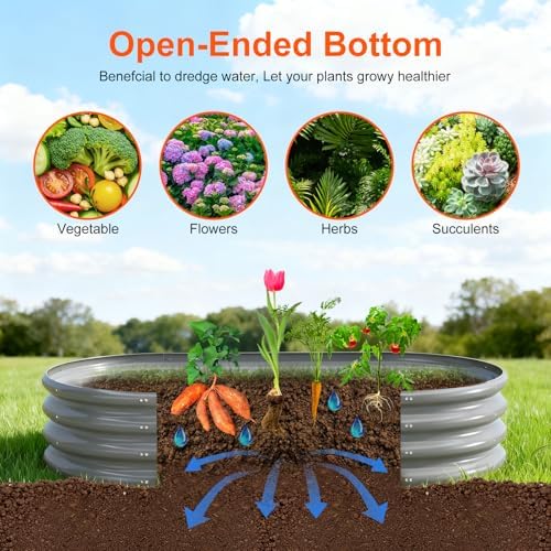 Rakukiri Raised Garden Bed Outdoor, GRS Certified Recycled Metal Planter Box 2 Sets, 4FT Galvanized Oval Herb Garden Kit, Bottomless Large Garden Beds for Vegetables Flowers, Rust-Resistant Gray