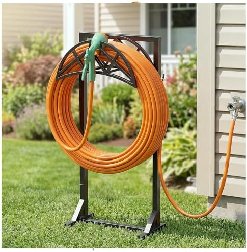 2 Pack Garden Hose Holder, Heavy-Duty Metal Stand with Stable Base & 2 Tool Hooks, Freestanding Storage Rack for Outside, Holds 150ft – Hose Holders for Yard & Lawn