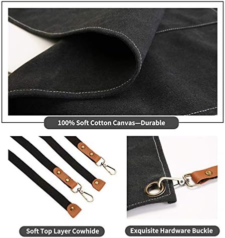 Chef Apron,Cross Back Apron for Women and Men,Cotton Canvas Apron with Adjustable Straps and Large Pockets,Kitchen Cooking Baking Bib Apron
