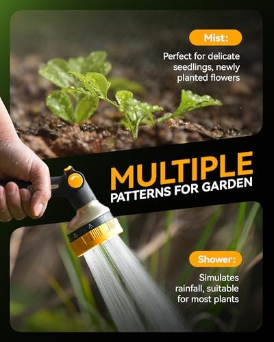 RAINPOINT Hose Sprayer Nozzle Heavy Duty - 2 Pack 8 Spray Patterns Garden Hose Nozzle with Adjustable Flow Control for Watering Plants, Washing Cars,Washing Pets, Thumb Control (2 Packs, Yellow)