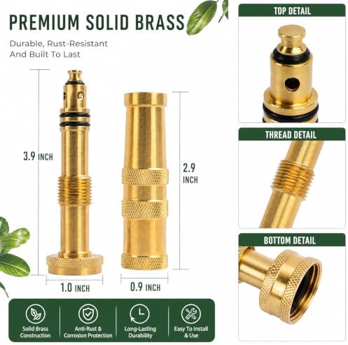 Hourleey Adjustable Twist Hose Nozzle, 4" Heavy-Duty Brass 3/4" GHT Hose Nozzle with 2 Garden Hose Rubber Washers (1 Pack)
