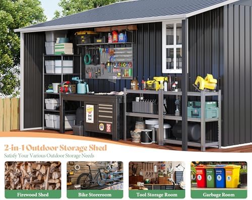Jocisland 10.6x6.8x6.3 FT Outdoor Storage Shed with Sliding Doors