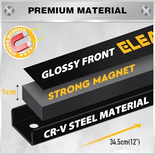 6-Piece 12" Magnetic Tool Holder Storage Organizer - Wall Mount Rack Garage Organization Power Magnet Hanger Workbench Board Slatwall Van Organizers Mounted Hanging Strip