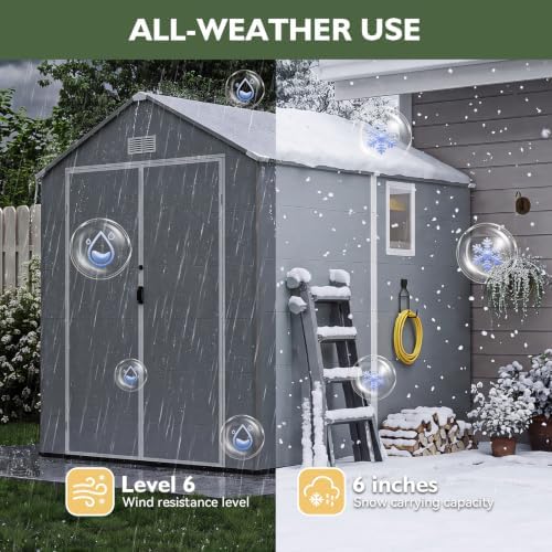 Aoxun 6×8 FT All-Weather Resin Storage Shed, Light Gray