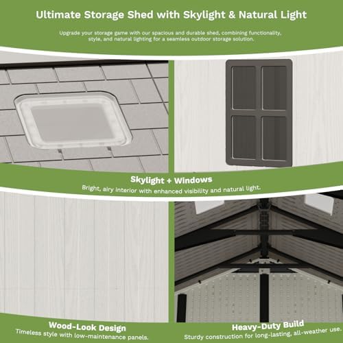 Patiowell 10x10 FT Resin Outdoor Storage Shed with Floor, Beige