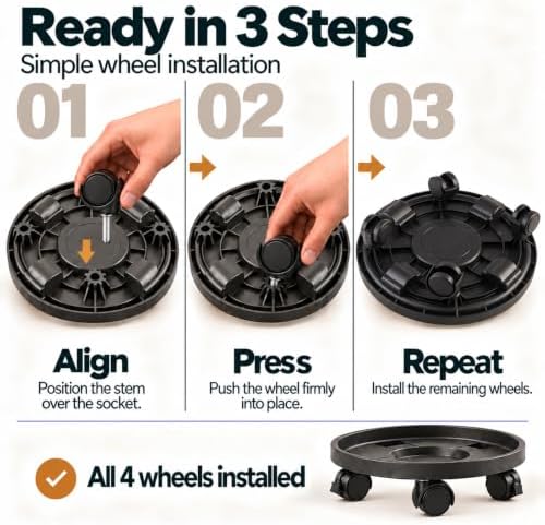 Rolling Plant Stand Outdoor 5 Pack 13 Inch Plant Caddy with Wheels, Black