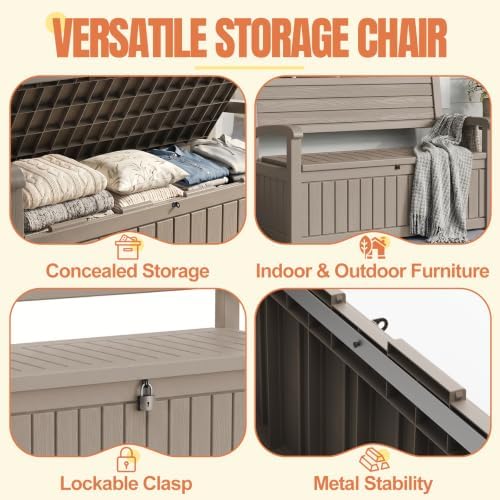 Storage Bench Outdoor Deck Box, 130 Gallon Lockable Patio Furniture