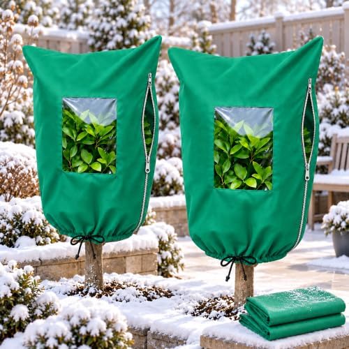 2 Packs Upgrade Winter Plant Covers Freeze Protection, Winter Frost Protection Covers with Viewing Window, Zipper & Drawstring