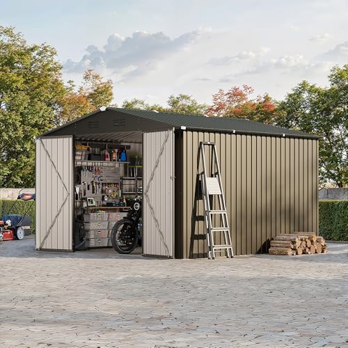 GarveeLife 10 x 10 FT Outdoor Storage Shed,Metal Garden Sheds&Outdoor Storage Clearance, Large Tool Shed Outdoor with Single Lockable Door,Ideal Storage House for Backyard Garden Patio Lawn