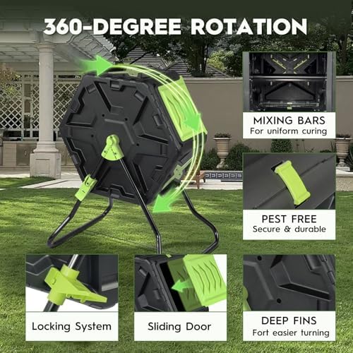 21 Gallon Compost Tumbler Outdoor - Small Rotating Composting Bin with Single Chamber & Steel Frame - BPA-Free Compact Garden Waste Bin for Kitchen Scraps & Yard Manure - Quick 5-Minute Assembly
