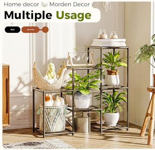 Bamworld Black Plant Stand Outdoor Metal Plant Shelf for Multiple Plants