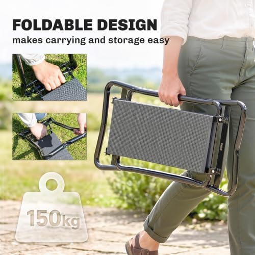 Outsunny Garden Kneeler and Seat with Tool Pouch, Gray