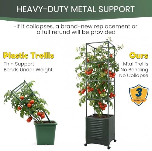 Tomato Planter Pot Tomato Box Raised Garden Bed 56.5" Tall Self-Watering and Water Indicator Planter for Tomato Outdoor Indoor Metal Trellis for Climbing Plants Large Reservoir-1 planter-not 2