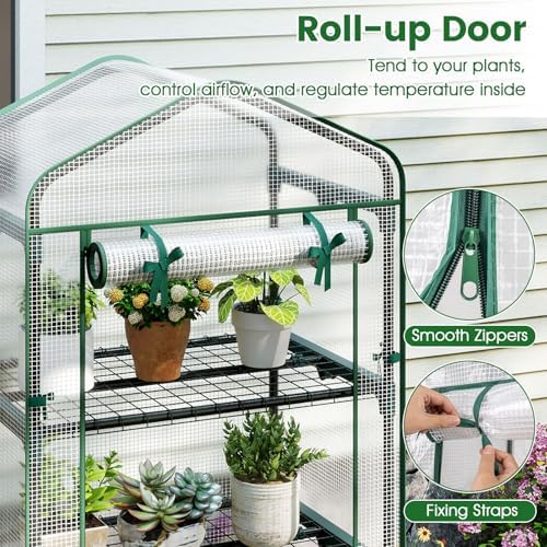 Giantex Mini Greenhouse Indoor Outdoor, 27" x 19" x 75" Portable Plant Grow House with 5 Tier Shelves, PE Cover, Roll-Up Zipper Door, Rustproof Elector-Coating Metal Frame for Patio Balcony Garden