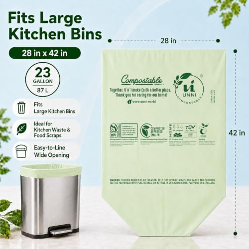 UNNI 20-23 Gallon Compostable Bags, 30 Count, 87 Liter, Extra Thick 1.0 Mil