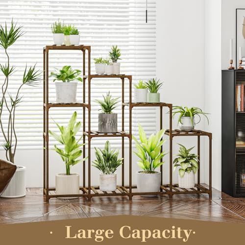 Bamworld Tall Plant Stand Indoor Wood Plant Shelf Outdoor Tiered Plant Rack