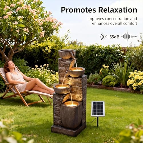 38.2" Solar Fountain Outdoor Garden 4 Tiers Stone Texture Modern Fountain