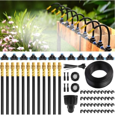 MIXC 50Ft 1/4" Drip Irrigation System,2026-Upgrade Garden Irrigation Kit with 12pcs Adjustable Copper Nozzles,Automatic Atomizing Watering System for Outdoor Plants,Raised Bed,Yard,Potted Plant,Lawn