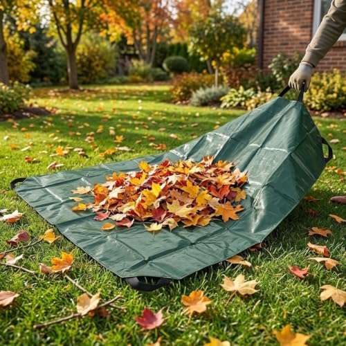 Sturdy PE Leaf Collection Mat Waterproof Garden Debris Tarp with Handles for Yard Cleanup 1.98m Large Green(1.98x1.98m)