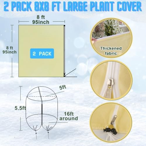 2 Pack 8x8ft Large Plant Covers Freeze Protection, 2.4oz/yd² Frost Cloths