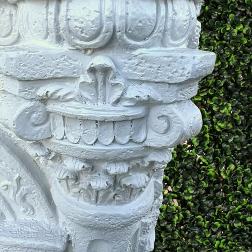 XBrand 30.3" Solar-Powered Wall Mounted Water Fountain with Maiden & Floral Detail, Tiered Waterfall Design for Garden, Yard or Courtyard, Durable Polyresin, Antique Stone