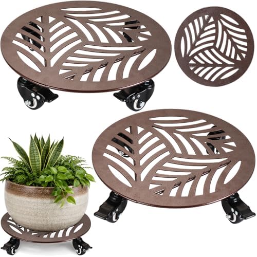 2-Pack Large Metal Plant Caddy with Wheels 13 Inches Heavy-duty Rolling Plant Stands with Casters Wheeled Flower Pot Mover Rollers Rust-proof Iron Planter Dolly Coasters for Indoor Outdoor Use