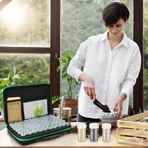 Seed Storage Organizer with 60 Bottles & Envelopes for Garden Seeds