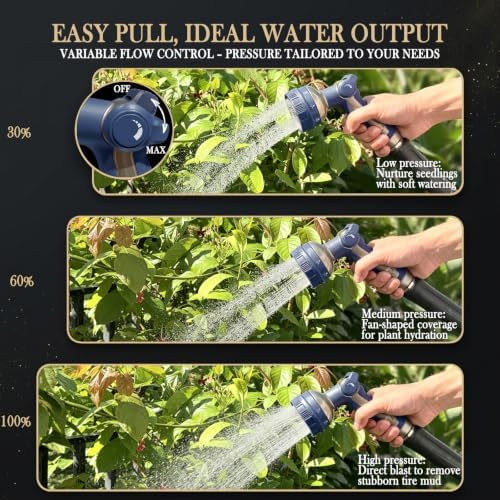Heavy Duty Metal Garden Hose Nozzle, Beige Zinc Alloy Water Sprayer with 8 Spray Patterns, Thumb Flow Control and TPR Comfort Grip, 3/4 Inch Hose Connection for Lawn Care and Outdoor Cleaning
