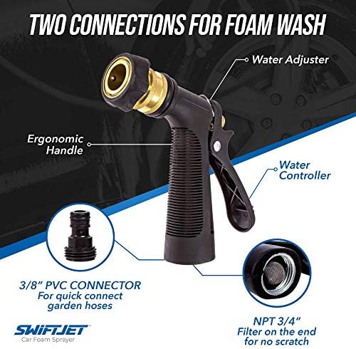 SwiftJet Car Wash Foam Gun + Microfiber Wash Mitt - Foam Cannon Works with Any Soap - Garden Hose Car Foam Sprayer - Car Wash Kit - Car Accessories Foam Blaster (Orange Foam Gun with Mitt)