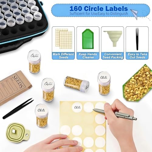 120 Slot Seed Storage Organizer Box, Hard Shell Seed Saver Kit with 25 Envelopes, Silicone Funnel & Tweezers, Light-Blocking Moisture-Resistant Seed Container for Vegetable Flower Herb Garden Seeds
