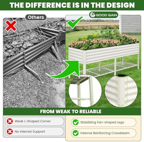 Elevated Raised Garden Bed Kit with Legs, Rack, 2x6ft, White