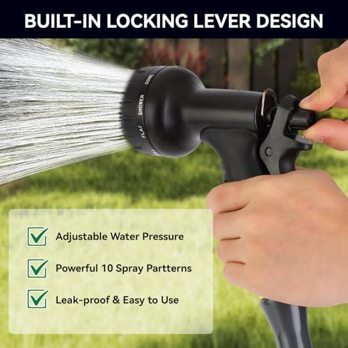 Garden Water Hose Nozzle ABS Water Spray Nozzle with 10 Spray Modes Suitable for Watering Plants, Iawns and Gardens, Car Washing, Cleaning, Showering Pets and Outdoor Fun, Black
