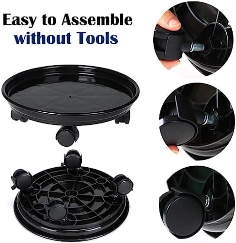 Yiting Plant Caddy with Wheels Heavy-Duty Rolling Plant Stand with Wheels Plant Dolly with Casters for Indoor and Outdoor Plant Roller Base Plant Saucer Mover (12 inch, Black)