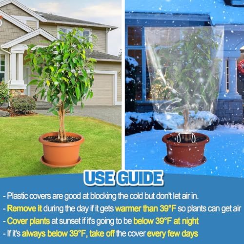 6Pcs 24"x32" Winter Plant Cover Freeze Protection, Plastic Plant Frost Bags