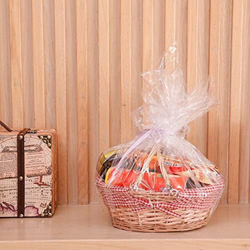 Vintiquewise Oval Wicker Gift Basket with Double Drop Down Handles, Red Gingham Lining, Woven Picnic Basket for Gifts, Gathering, Foraging (Set of 2)