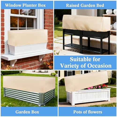 Plant Covers Freeze Protection 2 Pack with Elastic Drawstring & Magic Tape, 3.54 oz/yd² Winter Frost Blanket Planter Box Cover for Raised Garden Bed Outdoor Flower Pot, 59 x 19.6 x 21.6 INCH