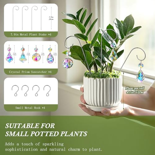 Set 4 Small Trellis With Crystal Prisms Suncatchers For Plant Decorations