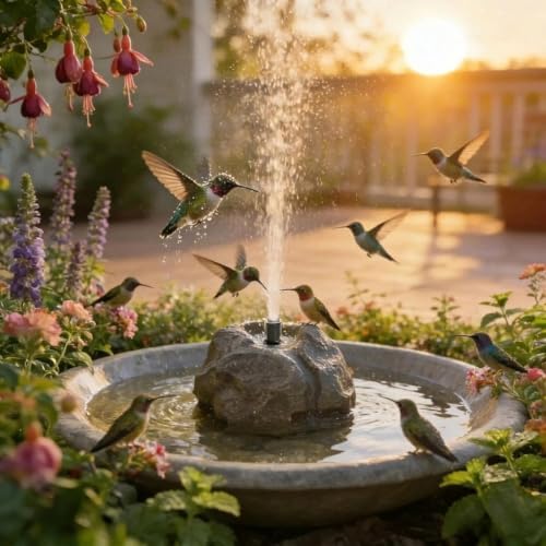 Solar Powered Rock Water Fountain, with Dry Run Protection, Resin Imitation Granite Bird Bath Fountain Pump, Outdoor Decorative Fountain for Garden, Patio & Backyard Landscape Decor，Type B