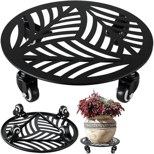 1 Pack 13 inches Metal Plant Caddy with Wheels Heavy-Duty Large Iron Rolling Plant Stand with Casters Indoor Outdoor Wheeled Plant Roller Base Pot Movers Plant Dolly Coaster Trolley Black