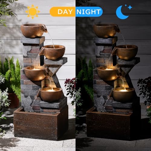 33.5" Tall Outdoor Water Fountain with LED Light