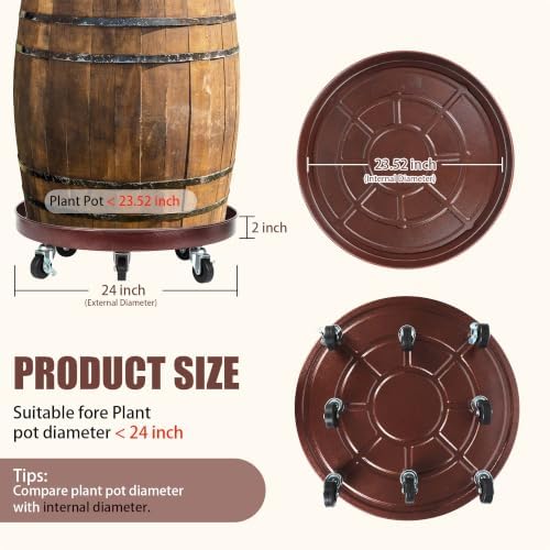 2 Pack 24 Inch Plant Caddy w/Wheels Heavy Duty, 800 lbs Capacity