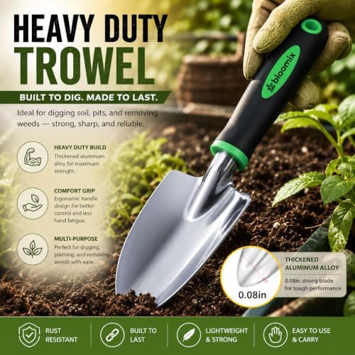 Bloomix 3 pcs Stainless Steel Gardening Tool Set – Hand Cultivator, Transplanter & Trowel with Soft‑Grip Ergonomic Handles – Durable Garden Kit for Digging, Planting and Soil Care