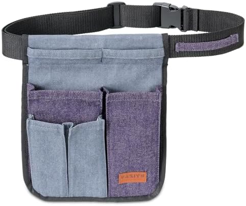 Garden Tool Belt for Women & Men, Slim Denim Garden Apron with 4 Pockets, Lightweight Adjustable Tool Pouch for Gardening, Florist, DIY & Craft, Purple